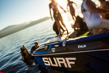 Lake boat surfing