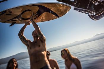 Lake surfing boat