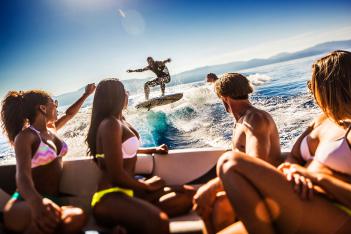 Wake surfing boat lake tahoe