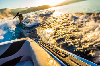 Wake surfing men